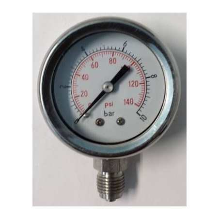 Stainless steel pressure gauge 10 Bar diameter dn 50mm bottom
