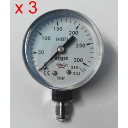 3 pcs Dry pressure gauges oxygen 315 Bar diameter dn 50mm 1/8"Bspp connection