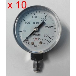 10 pcs Dry pressure gauges oxygen 315 Bar diameter dn 50mm 1/8"Bspp connection