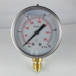 Glycerine filled pressure gauge 25 Bar diameter dn 63mm bottom