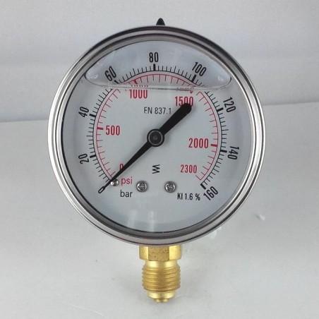 Glycerine filled pressure gauge 160 Bar diameter dn 63mm bottom
