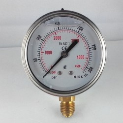Glycerine filled pressure gauge 315 Bar diameter dn 63mm bottom