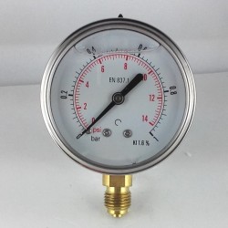 Glycerine filled pressure gauge 1 Bar diameter dn 63mm bottom