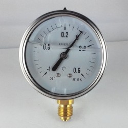 Glycerine filled pressure gauge -1+0,6 Bar diameter dn 63mm bottom