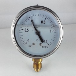 Glycerine filled pressure gauge -1+1,5 Bar diameter dn 63mm bottom