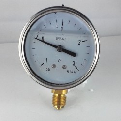 Glycerine filled pressure gauge -1+3 Bar diameter dn 63mm bottom