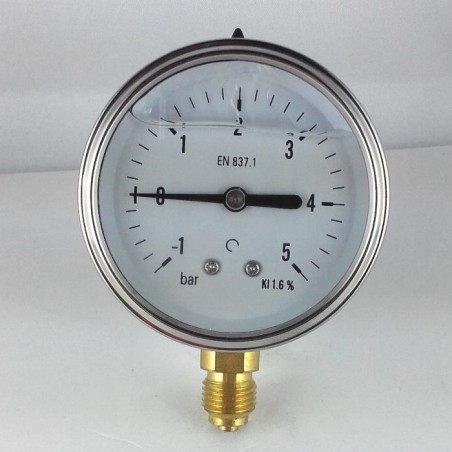Glycerine filled pressure gauge -1+5 Bar diameter dn 63mm bottom