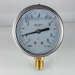 Glycerine filled pressure gauge -1+9 Bar diameter dn 63mm bottom