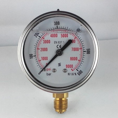 Glycerine filled pressure gauge 600 Bar diameter dn 63mm bottom