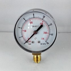 Dry pressure gauge 16 Bar diameter dn 63mm bottom
