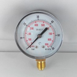 Dry pressure gauge 60 Bar diameter dn 63mm  bottom