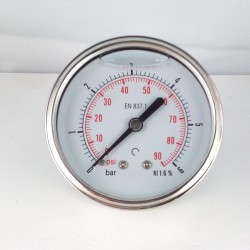 Glycerine filled pressure gauge 6 Bar diameter dn 63mm back