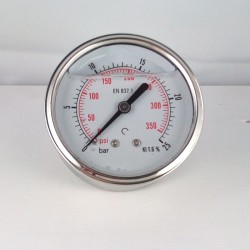 Glycerine filled pressure gauge 25 Bar diameter dn 63mm back