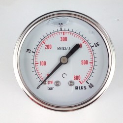 Glycerine filled pressure gauge 40 Bar diameter dn 63mm back