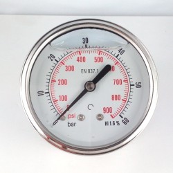 Glycerine filled pressure gauge 60 Bar diameter dn 63mm back