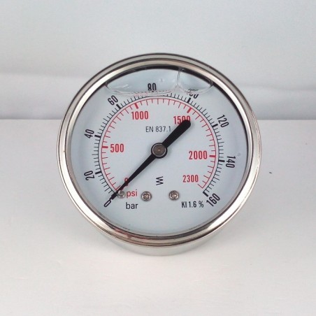 Glycerine filled pressure gauge 160 Bar diameter dn 63mm back