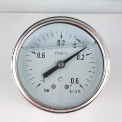 Glycerine filled vacuum gauge -1+0,6 Bar diameter dn 63mm back