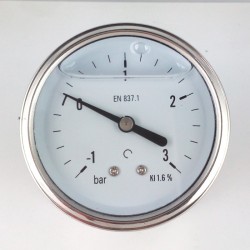 Glycerine filled vacuum gauge -1+3 Bar diameter dn 63mm back