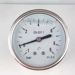 Glycerine filled vacuum gauge -1+9 Bar diameter dn 63mm back