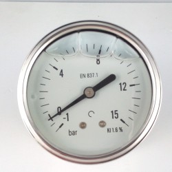 Glycerine filled vacuum gauge -1+15 Bar diameter dn 63mm back