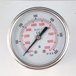Glycerine filled pressure gauge 600 Bar diameter dn 63mm back