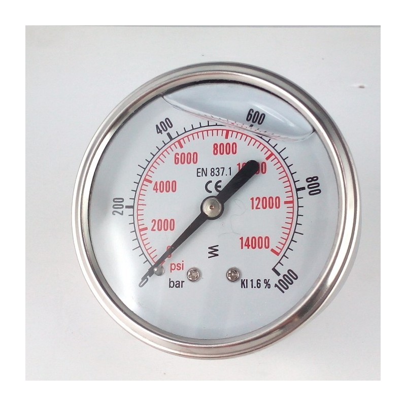 Glycerine filled pressure gauge 1000 Bar diameter dn 63mm back