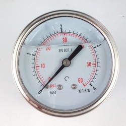 Glycerine filled pressure gauge 4 Bar diameter dn 63mm back