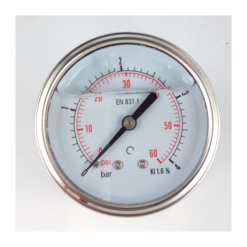 Glycerine filled pressure gauge 4 Bar diameter dn 63mm back