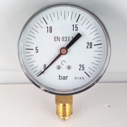 Dry pressure gauge 25 Bar diameter dn 80mm bottom connection