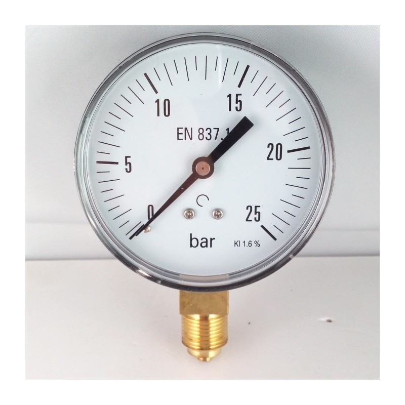 Dry pressure gauge 25 Bar diameter dn 80mm  bottom connection