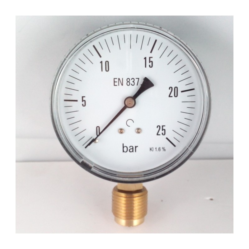 Dry pressure gauge 25 Bar diameter dn 80mm  bottom  1/2"G