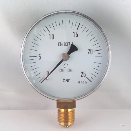 Dry pressure gauge 25 Bar diameter dn 100mm  bottom