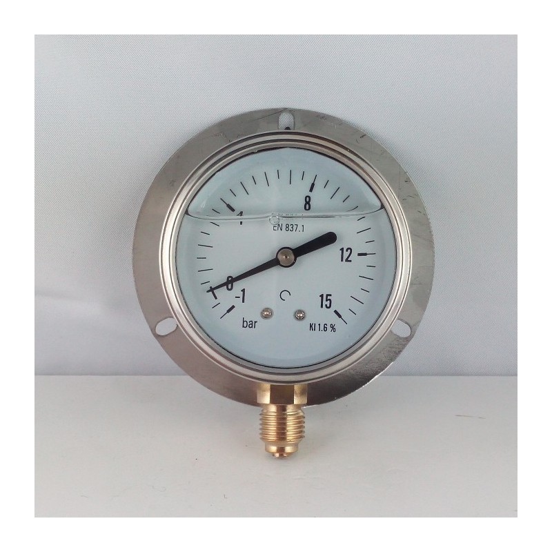 -1+15 Bar glycerine filled compound gauge 63 wall flange dn 63mm
