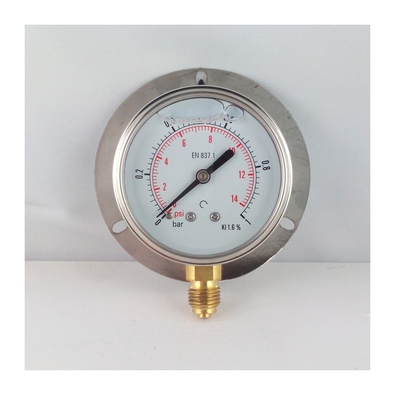 1 Bar glycerine filled pressure gauge 63 wall flange dn 63mm