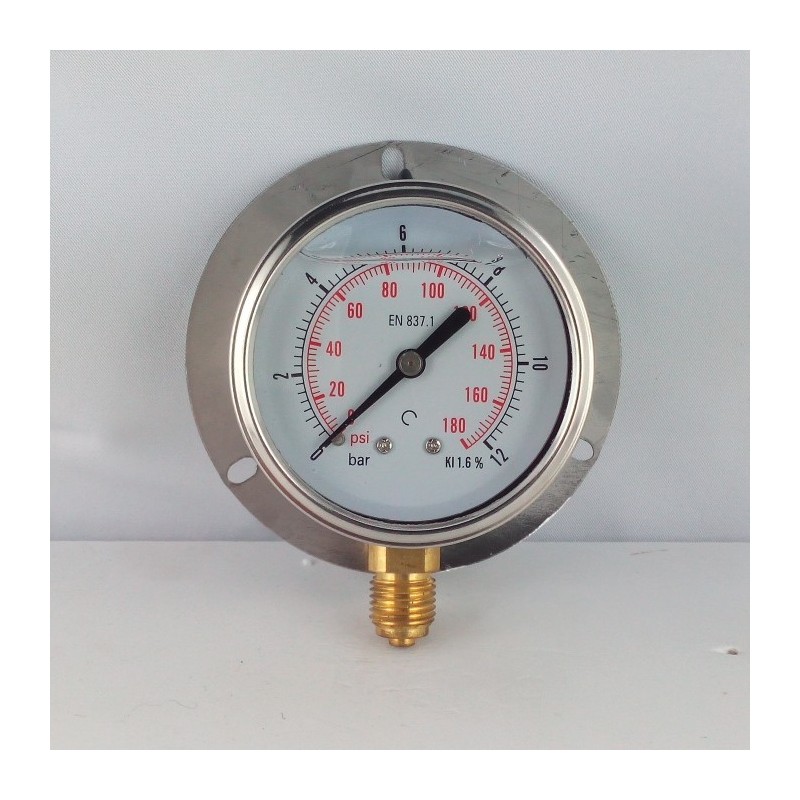 12 Bar glycerine filled pressure gauge 63 wall flange dn 63mm