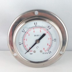 0,6 Bar glycerine filled pressure gauge flanged diameter dn 63mm