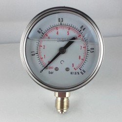 Glycerine filled pressure gauge 0,6 Bar diameter dn 63mm bottom