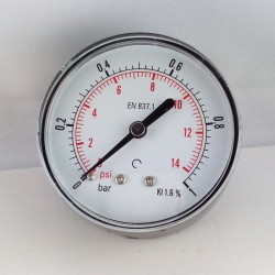 Dry pressure gauge 1 Bar diameter dn 63mm back