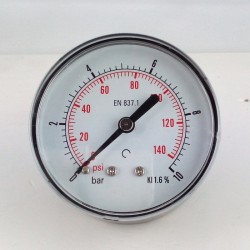 Dry pressure gauge 10 Bar diameter dn 63mm back