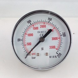 Dry pressure gauge 250 Bar diameter dn 63mm back