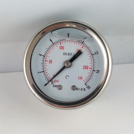 Glycerine filled pressure gauge 16 Bar diameter dn 50mm back