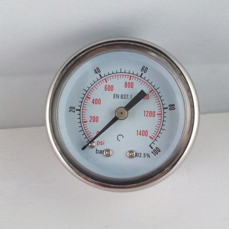 Glycerine filled pressure gauge 100 Bar diameter dn 50mm back