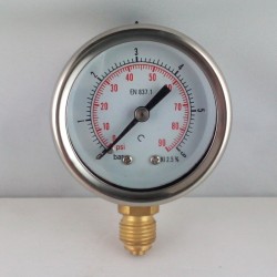 Glycerine filled pressure gauge 6 Bar diameter dn 50mm bottom