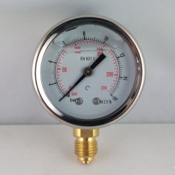 Glycerine filled pressure gauge 16 Bar diameter dn 50mm bottom