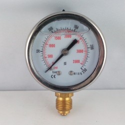 Glycerine filled pressure gauge 250 Bar diameter dn 50mm bottom