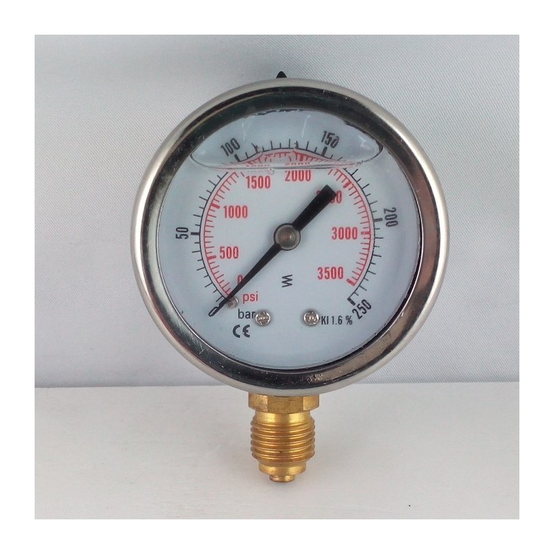Glycerine filled pressure gauge 250 Bar diameter dn 50mm bottom