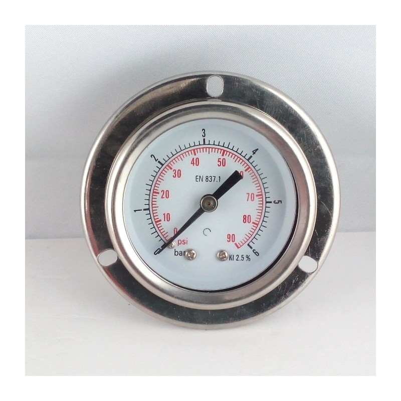 Glycerine filled pressure gauge 6 Bar flange dn 50mm back