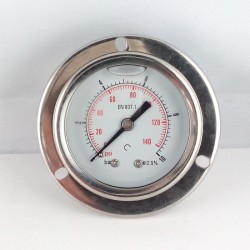 Glycerine filled pressure gauge 10 Bar flange dn 50mm back