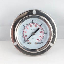 Glycerine filled pressure gauge 12 Bar flange dn 50mm back