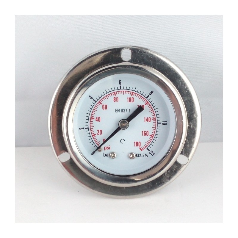 Glycerine filled pressure gauge 12 Bar flange dn 50mm back